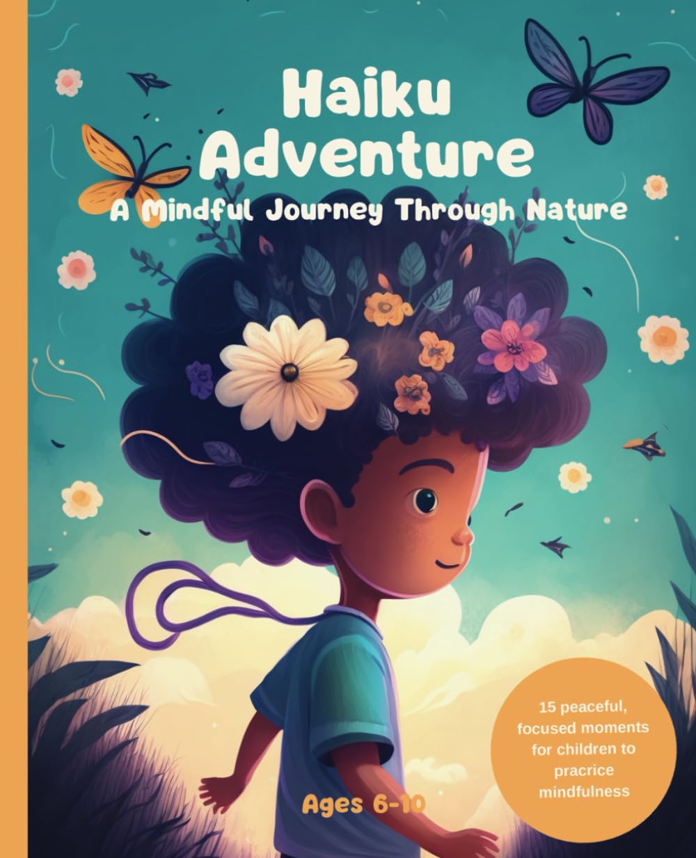 book cover: colorful drawing of a child walking through tall grass in sunlight