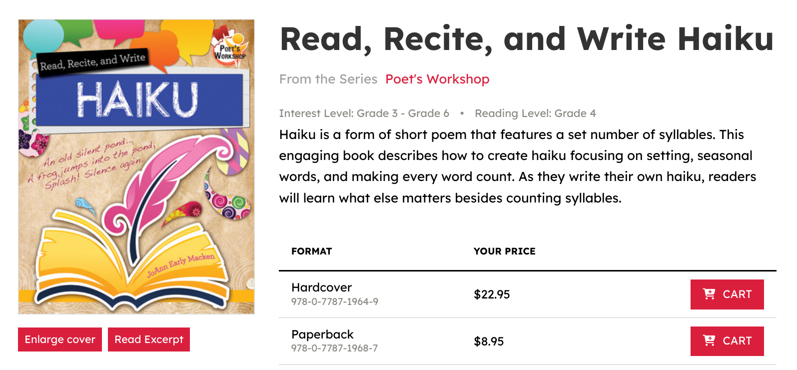 screenshot of Crabtree Publishing page for Read Recite Write Haiku