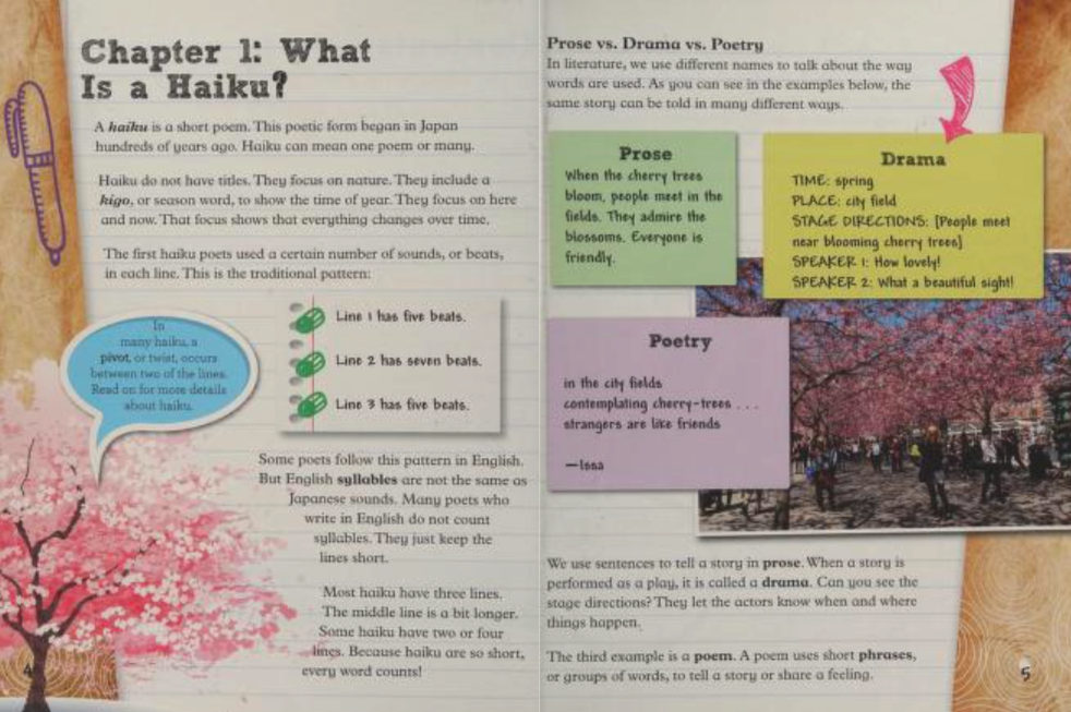 screenshot of page 1 and page 2 of Read Writing Recite Haiku