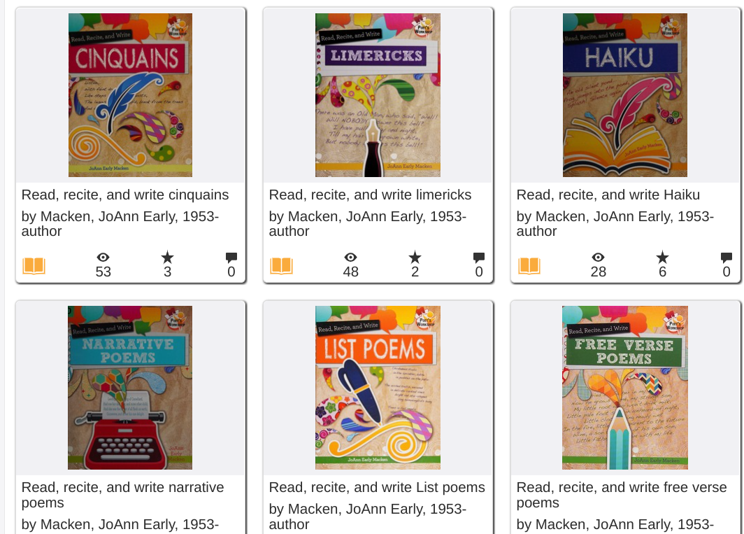 sceenshot of 6 Read Write Recite book covers at the Internet Archive