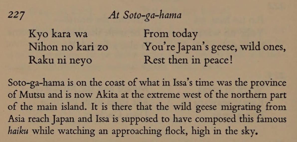 From today you're Japan's geese, wild ones, rest then in peace! plus romanization and an accompanying note