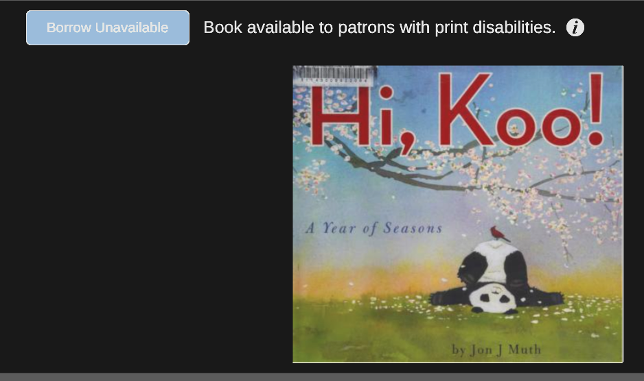 screenshot of Hi Koo book at the Internet Archive with label: BORROW UNAVAILABLE