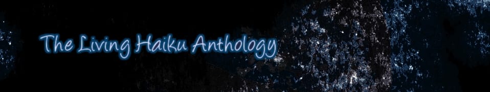Living Haiku Anthology in blue letters against a starry sky background