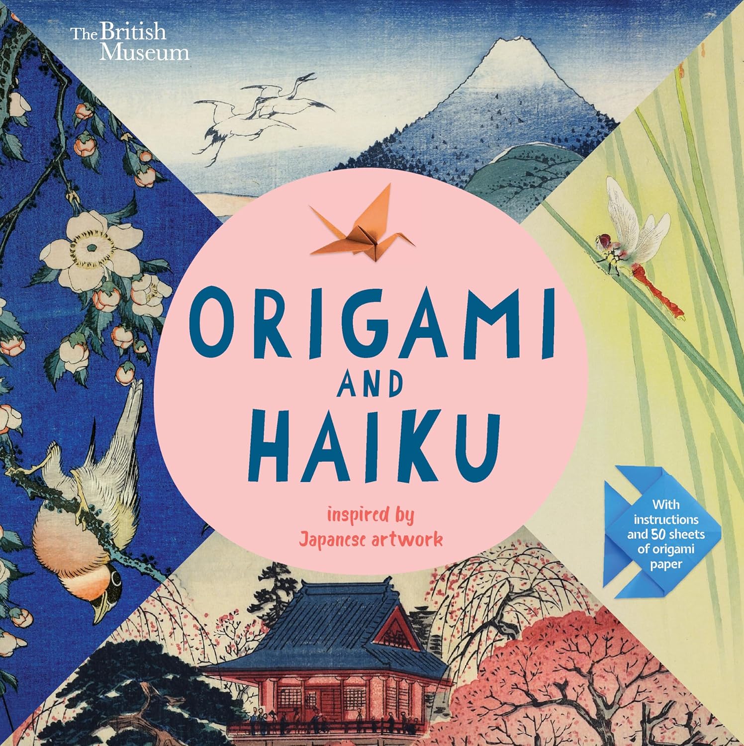 book cover of Origami and Haiku showing 4 works of Japanese art in a collage