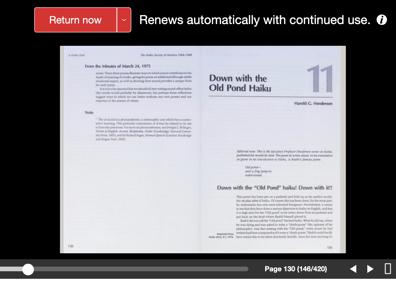 screenshot of Down with the "Old Pond" Haiku essay at the Internet Archive