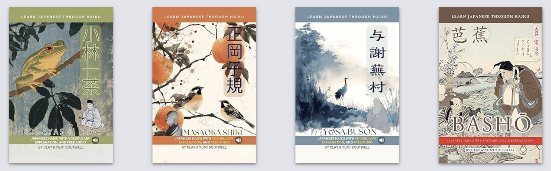 book covers of 4 Learn Japanese through Haiku books