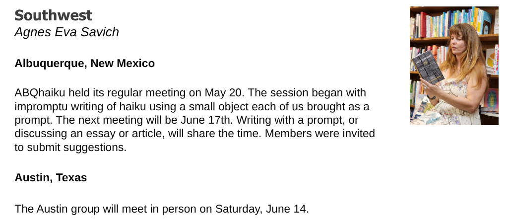 screenshot of Southwest regional announcements from the HSA June newsletter