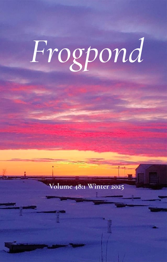 cover of Frogpond journal for Winter 2025 showing a winter sunset and snow